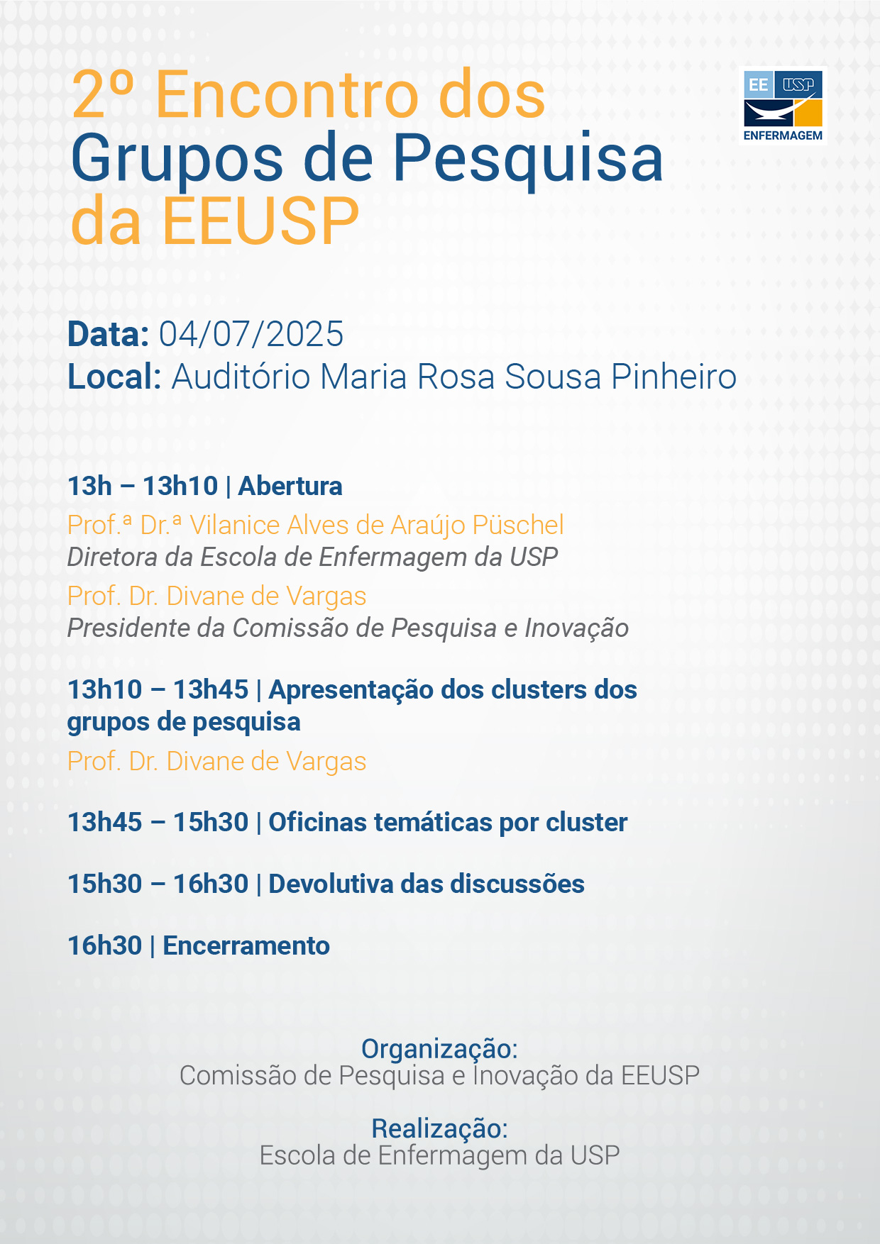 Programação Segundo Encontro dos grupos pesquisa da EEUSP